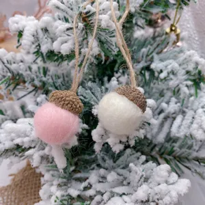 Christmas felt acorn hanging decorations 2cm cute pink and white festive tree ornaments set