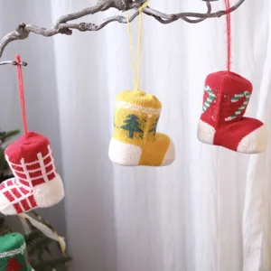 Mini knitted Christmas stockings hanging decorations, festive tree ornaments pendants.