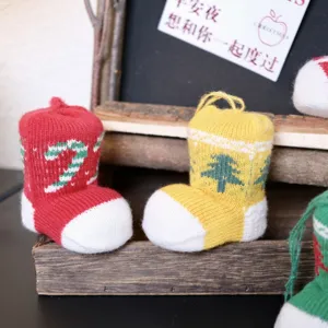 Mini Christmas knitted stockings decoration set for holiday home and party decor detail view