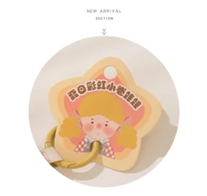 Cute curly hair girl plush keychain detail, fluffy doll bag pendant for kids and girls.