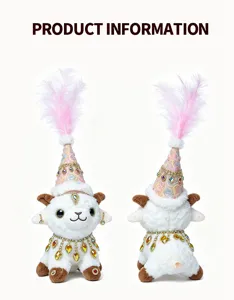 Xinjiang ethnic style plush sheep doll with gemstone crown and feathers cute toy gift.