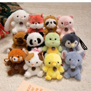 Cute animal plush toy pendants, soft fluffy dolls for girls and bags decoration.