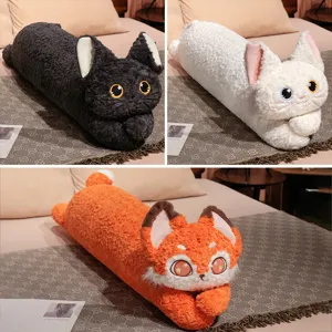 Cute Cartoon Curly Cat Long Body Pillow Soft Plush Stuffed Animal Pillow Cat Hugging Pillow For Bedroom Bedding Decor