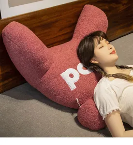Nordic Teddy Fleece Shaped Bed Pillow Pink Backrest Thickened Waist Cushion Soft