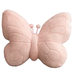 Cute pink butterfly plush pillow soft stuffed animal cushion for bedroom sofa living room decor.