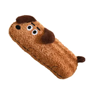Cute brown puppy long plush body pillow, soft sleeping leg pillow for home sofa decor.