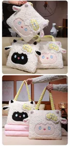 Cute fluffy sheep 2-in-1 tote bag and air conditioning pillow quilt detail display.
