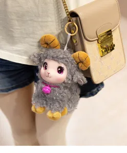 Cute fluffy plush sheep bag charm, vinyl face lamb keychain for women and girls