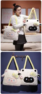 Cute fluffy sheep plush shoulder bag and pillow 2-in-1 cartoon kawaii soft handbag for daily use