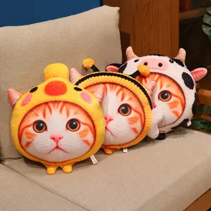 Creativo Carino 3D Simulazione Gatto Peluche Cuscino Animale Ripieno Bambola Morbido Cartone Animato Gatto Giocattolo Con Vari Cappelli Animali Regalo Compleanno