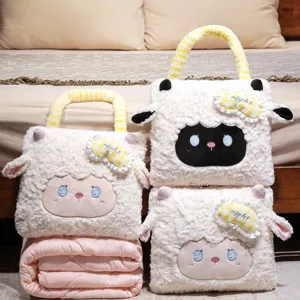 Cute Sheep Pillow Blanket 2 in 1 Cartoon Animal Plush Toy Soft Warm Travel Air Conditioning Quilt Home Office Decor
