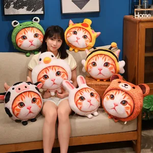 Simpatico cuscino in peluche gatto di simulazione 3D con cappuccio animale morbido cuscino divano