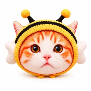 Simpatico cuscino in peluche gatto arancione 3D con cappello d'ape regalo per ragazze