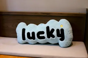 Nordic style lucky letter plush pillow soft blue creative sofa cushion for home decor sleep