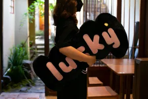 Ins Nordic lucky letter plush throw pillow, creative black and pink decorative sofa cushion.