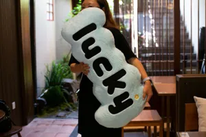 Nordic lucky letter plush body pillow, long sofa cushion and sleeping leg pillow light blue