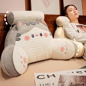 Cute cat wedge pillow for bed headboard backrest support soft plush cushion detail