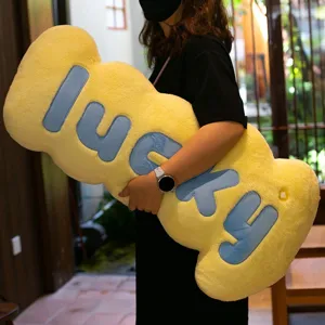 Nordic creative lucky letter plush body pillow, soft yellow long sofa cushion for sleeping.