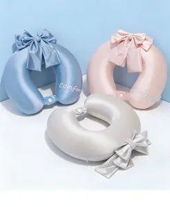 Oreiller de voyage en soie glacée en U avec nœud papillon, mousse à mémoire douce pour bureau.