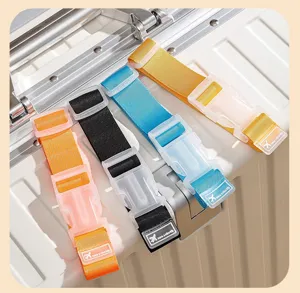 Adjustable luggage straps with durable plastic buckles, ideal for travel suitcases securely.