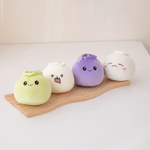 Cute plush dumpling keychain with funny expressions, soft kawaii bag charm plush toy.