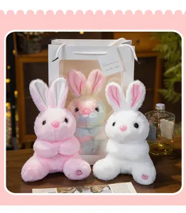 Cute glowing plush rabbit toy with colorful lights, soft stuffed animal gift for kids and friends.
