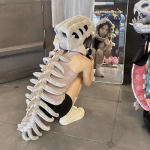 Plush dinosaur skeleton headgear and spine costume accessory, funny novelty plush toy.
