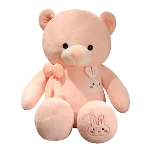 Simpatico orsacchiotto di peluche rosa morbido animale con decorazione coniglio vista principale