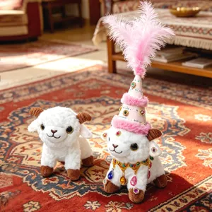 Ethnic style plush sheep doll cute stuffed animal toy with feather hat for home decor gift