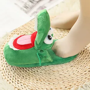 Divertidas zapatillas de felpa de cocodrilo con boca móvil, zapatos de interior suaves y cálidos.