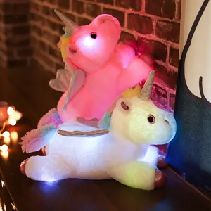 Peluche de Unicornio Luminoso Tumbado Sentado Animal de Peluche LED Luz Almohada Muñeca Regalo San Valentín Niños