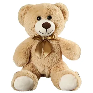 Simpatico orsacchiotto di peluche con fiocco dorato, morbido giocattolo imbottito per bambini