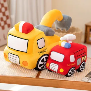 Cartoon Brandweerwagen Graafmachine Pluche Speelgoed Schattig Bouwvoertuig Gevulde Pop Zacht Kussen Cadeau Voor Kinderen Jongens