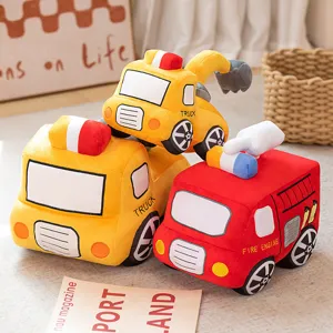 Leuke pluche vrachtwagen en brandweer speelgoed voor kinderen, zachte voertuig poppen.