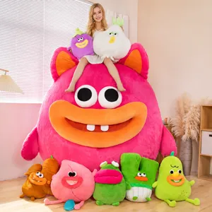 Giant pink monster plush toy with cute funny fruit vegetable dolls soft pillow for gift.