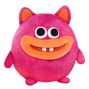 Pink fluffy monster plush toy round big mouth cute doll pillow funny gift for kids and fans