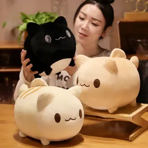 Cute cartoon fish tail cat plush toy soft round pillow stuffed animal doll for kids sleeping