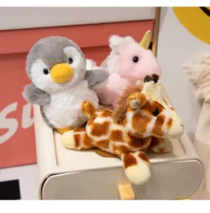 Cute plush toys set detail featuring penguin unicorn and giraffe soft stuffed dolls.