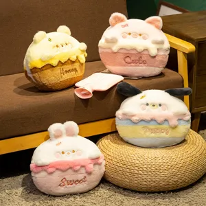 Cute cartoon animal cake design plush hand warmer pillow, soft cozy winter gift for girls and kids.