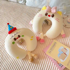 Oreiller de Voyage en Forme de U en Mousse à Mémoire de Forme Pain Dessin Animé Mignon Doux Peluche Bureau Sieste