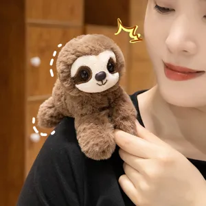 Cute sloth shoulder plush toy with magnetic design, soft brown stuffed animal doll for gifts.