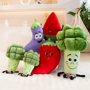 Set di peluche verdura a cartone animato, morbidi broccoli e melanzane cuscini.