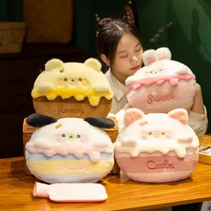 Cute cartoon cake animal plush hand warmer pillow soft cozy dorm room gift for cute girls.