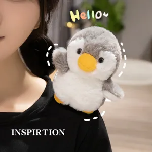 Cute plush penguin shoulder sitting doll with magnet design for clothing accessory, soft animal toy.