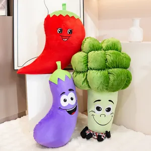Set di cuscini in peluche di verdura di cartone animato carino, bambola morbida peperone broccoli.