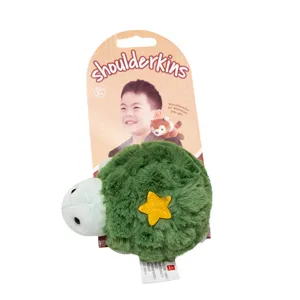 Cute green turtle shoulder plush toy with magnetic design, soft stuffed animal doll for kids.