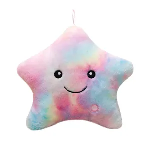 Cojín de estrella de peluche multicolor, juguete luminoso suave con pelo de conejo sintético.