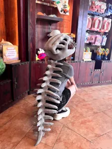 Dinosaur skeleton headgear and spine tail plush costume set, funny party cosplay plush toy gift.