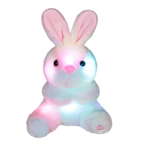Cute glowing plush rabbit toy with colorful LED lights, soft stuffed bunny for kids and gift.