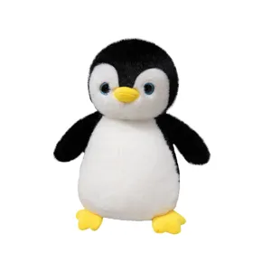Adorable pingüino de peluche con grandes ojos azules parpadeantes, muñeca suave de regalo.